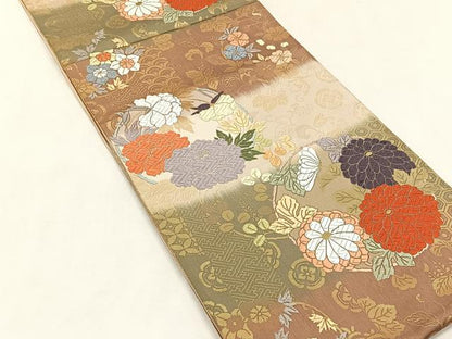 平和屋着物◎六通柄袋帯　唐織　花丸文　金糸　正絹　逸品　CABK2941yk