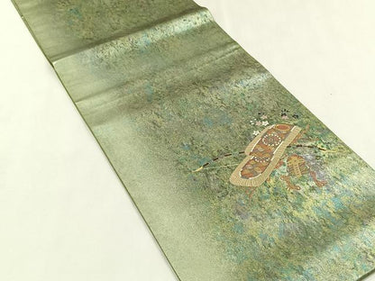 平和屋着物◎太鼓柄袋帯　抽象文　引箔　正絹　逸品　未使用　CABK2942yk