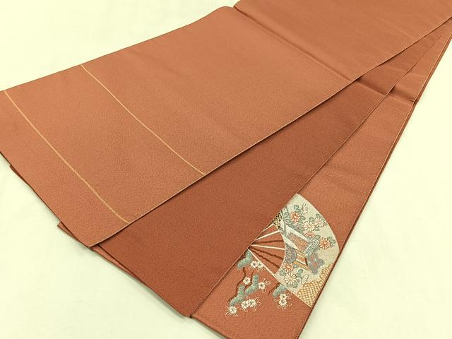 平和屋着物◎西陣　小寺織物謹製　太鼓柄袋帯　扇面御所車花蝶文　銀糸　証紙付き　正絹　逸品　未使用　CABK2946yk