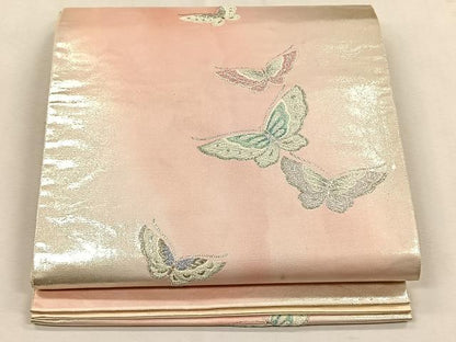 平和屋着物◎六通柄袋帯　舞蝶文　銀糸　正絹　逸品　CABK2955yk