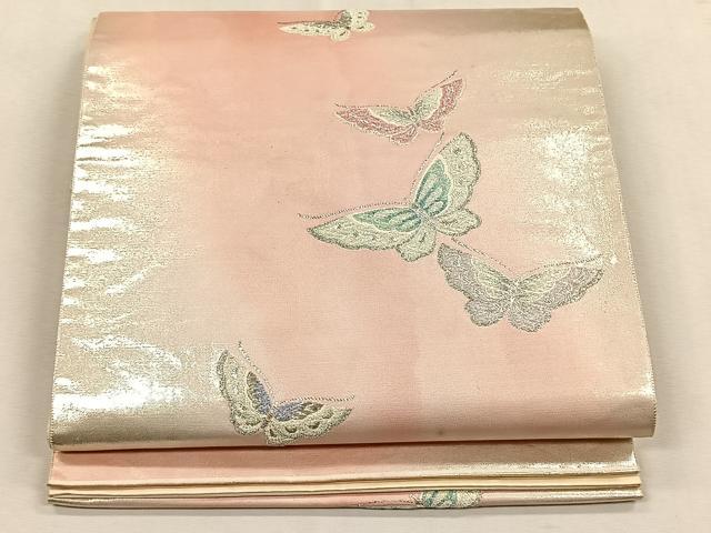 平和屋着物◎六通柄袋帯　舞蝶文　銀糸　正絹　逸品　CABK2955yk