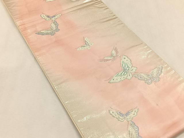 平和屋着物◎六通柄袋帯　舞蝶文　銀糸　正絹　逸品　CABK2955yk