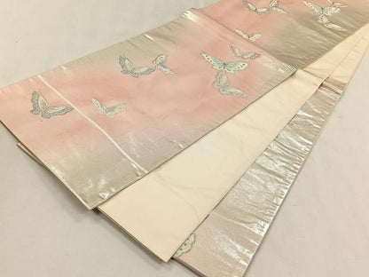 平和屋着物◎六通柄袋帯　舞蝶文　銀糸　正絹　逸品　CABK2955yk