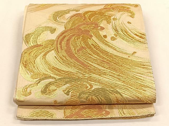 平和屋着物◎六通柄袋帯　立波文　金糸　正絹　逸品　CABK2958yk