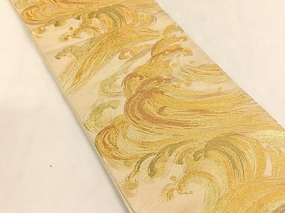 平和屋着物◎六通柄袋帯　立波文　金糸　正絹　逸品　CABK2958yk