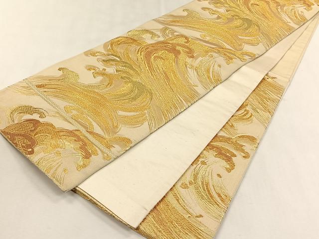 平和屋着物◎六通柄袋帯　立波文　金糸　正絹　逸品　CABK2958yk