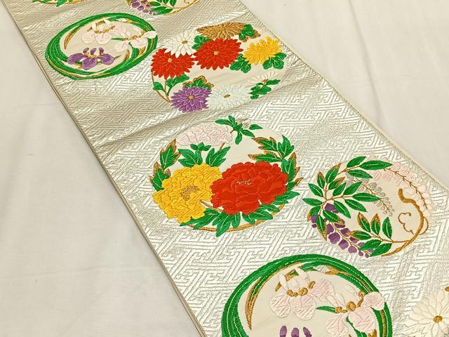 平和屋着物◎六通柄袋帯　唐織　花丸文　金銀糸　正絹　逸品　CABK2961yk
