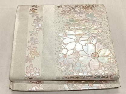 平和屋着物◎六通柄袋帯　花間道　銀糸　正絹　逸品　CABK2962yk