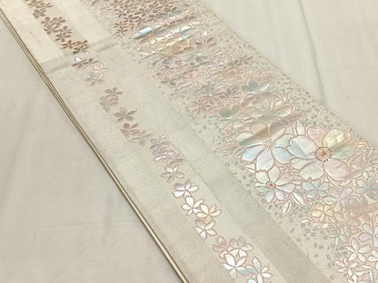 平和屋着物◎六通柄袋帯　花間道　銀糸　正絹　逸品　CABK2962yk