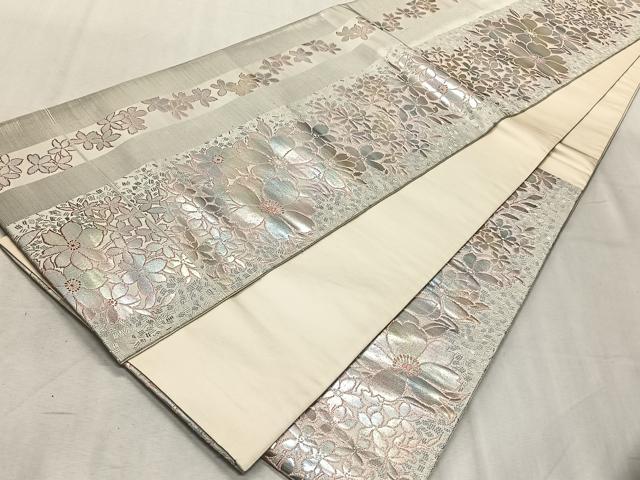 平和屋着物◎六通柄袋帯　花間道　銀糸　正絹　逸品　CABK2962yk