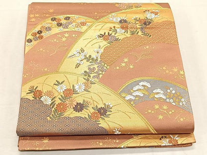 平和屋着物◎六通柄袋帯　唐織　遠山草花文　正絹　逸品　CABK2963yk