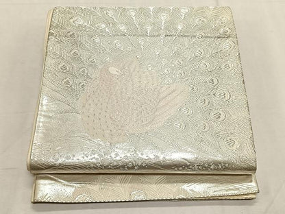 平和屋着物◎六通柄袋帯　唐織　孔雀文　銀糸　正絹　逸品　CABK2970yk