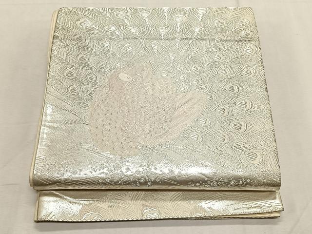 平和屋着物◎六通柄袋帯　唐織　孔雀文　銀糸　正絹　逸品　CABK2970yk
