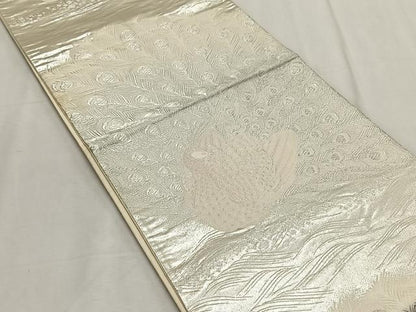 平和屋着物◎六通柄袋帯　唐織　孔雀文　銀糸　正絹　逸品　CABK2970yk