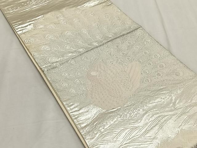 平和屋着物◎六通柄袋帯　唐織　孔雀文　銀糸　正絹　逸品　CABK2970yk