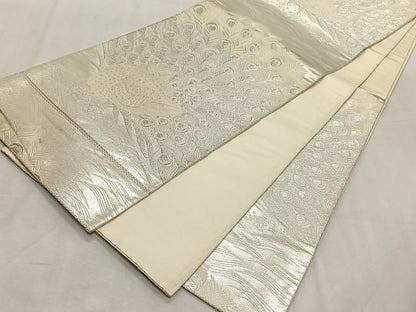 平和屋着物◎六通柄袋帯　唐織　孔雀文　銀糸　正絹　逸品　CABK2970yk