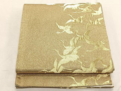 平和屋着物◎六通柄袋帯　綴れ　飛鶴文　金糸　正絹　逸品　CABK2971yk