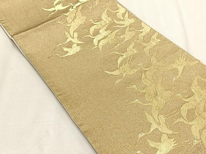 平和屋着物◎六通柄袋帯　綴れ　飛鶴文　金糸　正絹　逸品　CABK2971yk