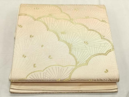 平和屋着物◎六通柄袋帯　若松葉文　金糸　正絹　逸品　CABK2973yk