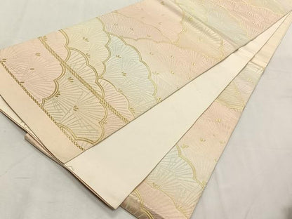 平和屋着物◎六通柄袋帯　若松葉文　金糸　正絹　逸品　CABK2973yk
