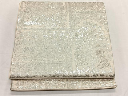 平和屋着物◎六通柄袋帯　九百紋織錦　人物風景紋　銀糸　正絹　逸品　CABK2974yk