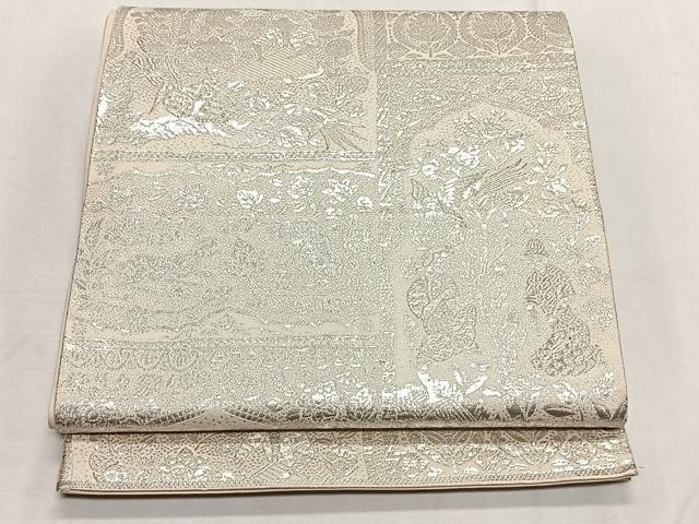 平和屋着物◎六通柄袋帯　九百紋織錦　人物風景紋　銀糸　正絹　逸品　CABK2974yk