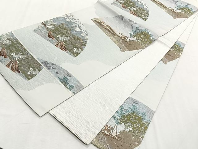 平和屋着物◎六通柄袋帯　桂林十景　晨風　春雨　本草木　銀糸　正絹　逸品　未使用　CABK2977yk