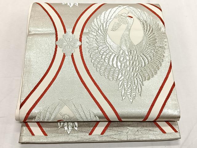 平和屋着物◎六通柄袋帯　唐織　立涌飛鶴文　銀糸　正絹　逸品　CABK2979yk