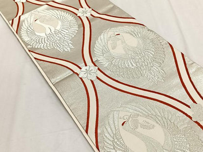 平和屋着物◎六通柄袋帯　唐織　立涌飛鶴文　銀糸　正絹　逸品　CABK2979yk