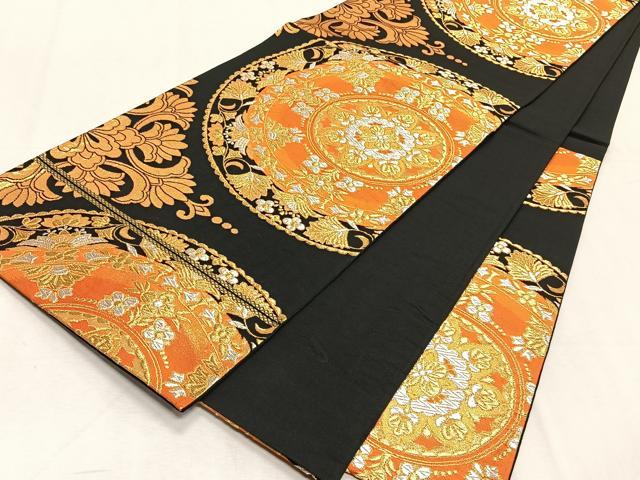 平和屋着物◎六通柄袋帯　万葉錦　花唐草文　黒地　金銀糸　正絹　逸品　CABK2982yk