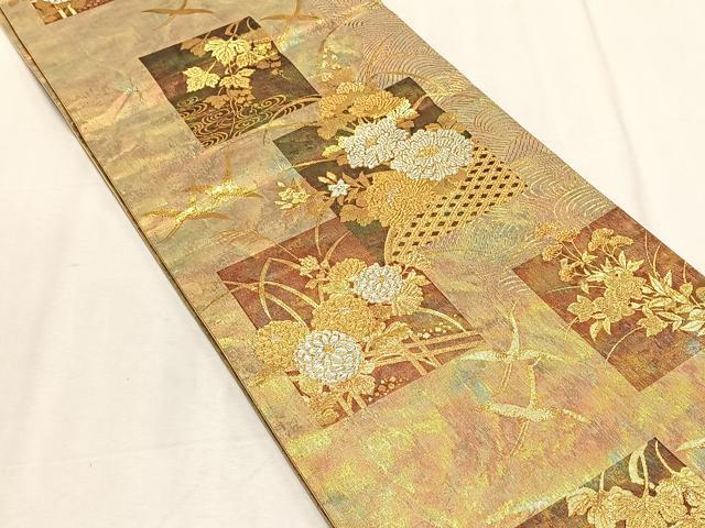 平和屋着物◎京西陣　六通柄袋帯　華雅箔　色紙草花文　銀糸　三越扱い　正絹　逸品　CABK2984yk