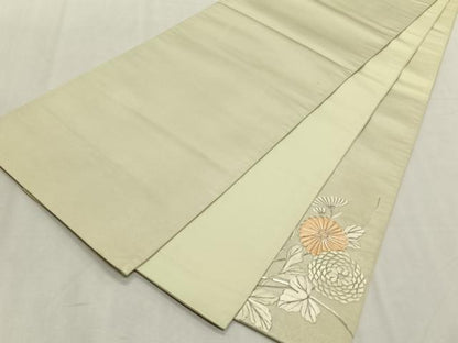 平和屋着物◎太鼓柄袋帯　総刺繍　駒刺繍　枝菊文　銀糸　正絹　逸品　CABK2986yk