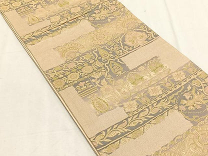 平和屋着物◎六通柄袋帯　花唐草文　金糸　正絹　逸品　CABK2988yk