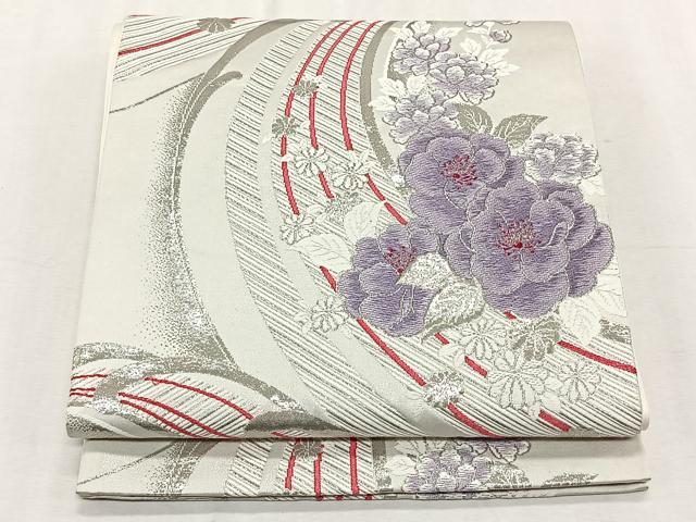 平和屋着物◎六通柄袋帯　舞花文　銀糸　正絹　逸品　CABK2990yk