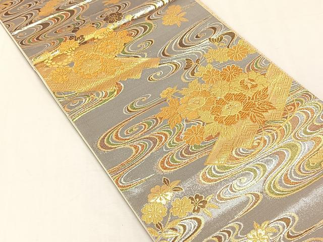 平和屋着物◎六通柄袋帯　花筏文　金銀糸　正絹　逸品　未使用　CABK2995yk