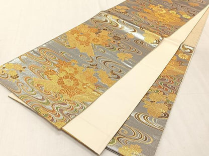 平和屋着物◎六通柄袋帯　花筏文　金銀糸　正絹　逸品　未使用　CABK2995yk