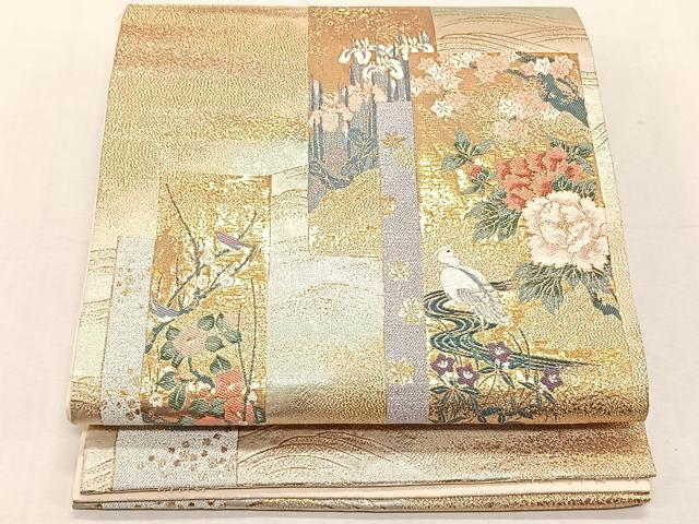 平和屋着物◎六通柄袋帯　桃山綴れ　短冊休み鳥花文　金銀糸　正絹　逸品　CABK2997yk