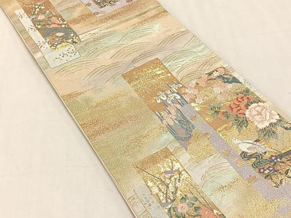 平和屋着物◎六通柄袋帯　桃山綴れ　短冊休み鳥花文　金銀糸　正絹　逸品　CABK2997yk