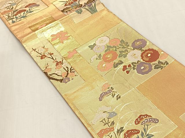 平和屋着物◎六通柄袋帯　色紙重ね草花文　金糸　正絹　逸品　CABK2998yk