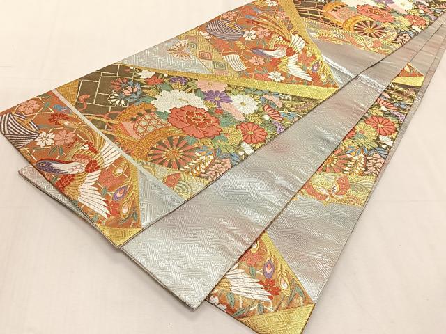 平和屋着物◎佐賀錦　西陣　野々村織物謹製　六通柄袋帯　唐織　花車文　金糸　正絹　逸品　CABK3002yk