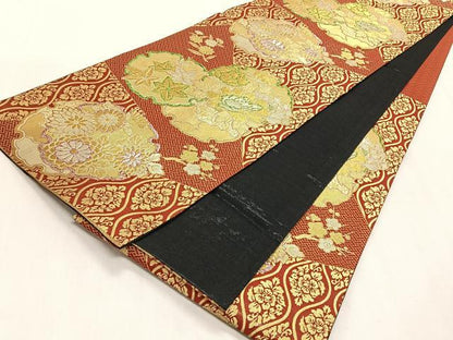 平和屋着物◎六通柄袋帯　雪輪くさばなもん　金銀糸　正絹　逸品　CABK3005yk