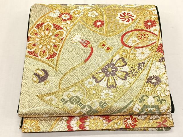 平和屋着物◎六通柄袋帯　熨斗吉祥花文　金糸　正絹　逸品　CABK3006yk