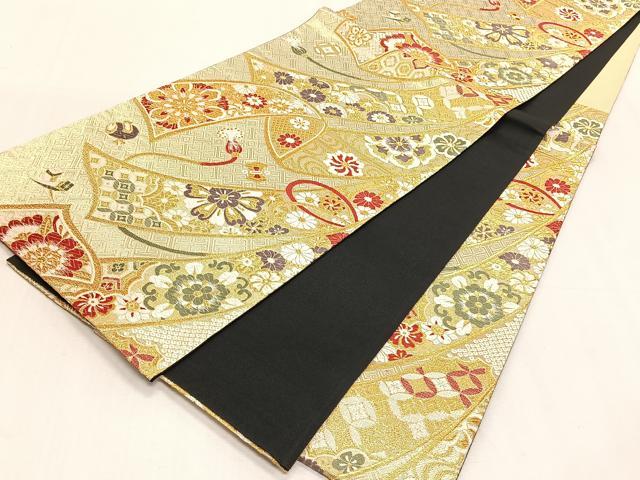 平和屋着物◎六通柄袋帯　熨斗吉祥花文　金糸　正絹　逸品　CABK3006yk