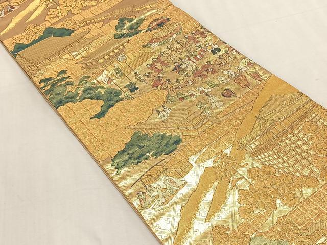 平和屋着物◎六通柄袋帯　人物風景文　金糸　正絹　逸品　未使用　CABK3007yk