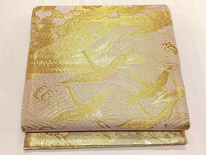 平和屋着物◎両面　六通柄袋帯　飛鶴浜松文　金糸　正絹　逸品　未使用　CABK3011yk