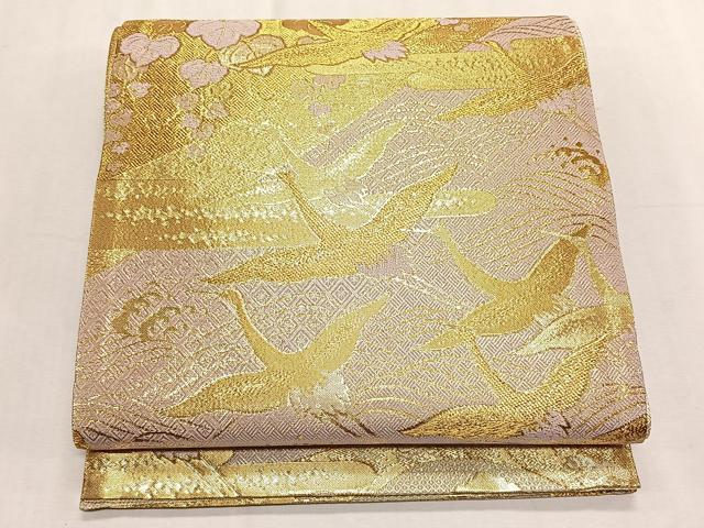 平和屋着物◎両面　六通柄袋帯　飛鶴浜松文　金糸　正絹　逸品　未使用　CABK3011yk