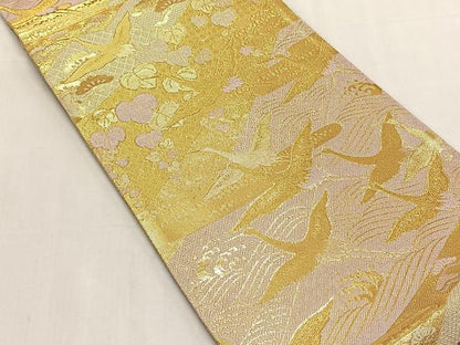 平和屋着物◎両面　六通柄袋帯　飛鶴浜松文　金糸　正絹　逸品　未使用　CABK3011yk