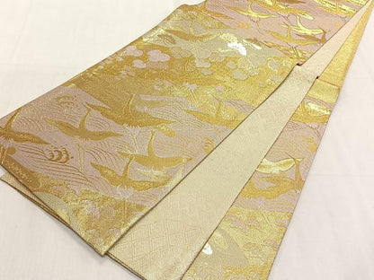 平和屋着物◎両面　六通柄袋帯　飛鶴浜松文　金糸　正絹　逸品　未使用　CABK3011yk