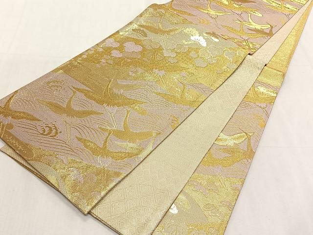 平和屋着物◎両面　六通柄袋帯　飛鶴浜松文　金糸　正絹　逸品　未使用　CABK3011yk