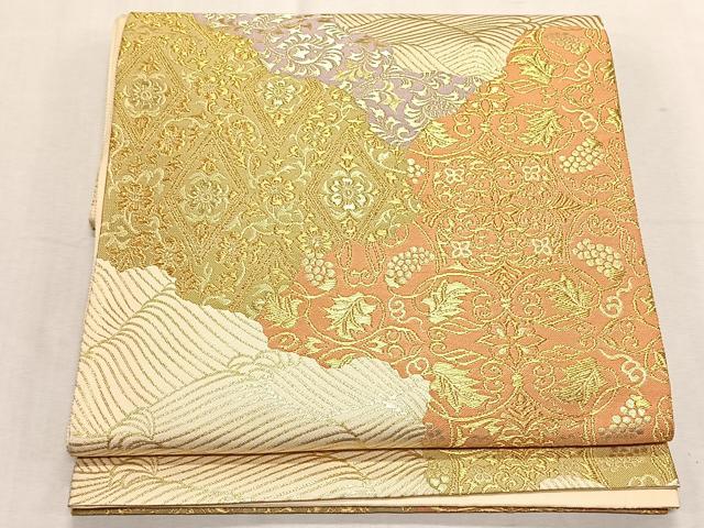 平和屋着物◎西陣の名門　本家加納　六通柄袋帯　葡萄蔦の葉文　金糸　正絹　逸品　CABK3013yk